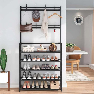 Підлогова вішалка для одягу 5*80 New simple floor clothes rack з полицями та гачками  (дропшиппінг) - Інтернет-магазин спільних покупок ToGether