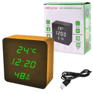 Електронні настільні годинники-будильник з термометром, вологістю VST-872S-4 Коричневі-зелені - Інтернет-магазин спільних покупок ToGether