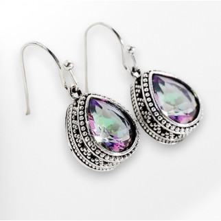 Жіночі сережки Liresmina Jewelry сережки гачки в стилі краплі райдужний камінь і візерунками з боків сріблясті - Інтернет-магазин спільних покупок ToGether