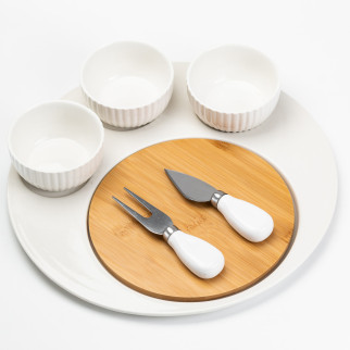 Блюдо для сиру 29 (см) керамічна тарілка, дерев'яна дошка, ніж, виделка, 3 піали по 100 (мл) - Інтернет-магазин спільних покупок ToGether