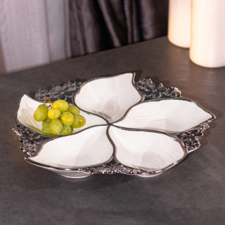Менажна тарілка для закусок 35 (см) кругла керамічна монажниця 5 секцій біла зі сріблом - Інтернет-магазин спільних покупок ToGether