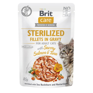 Корм Brit Care Cat Fillets in Gravy Sterilized вологий з лососем та тунцем для стерилізованих котів 85 гр - Інтернет-магазин спільних покупок ToGether