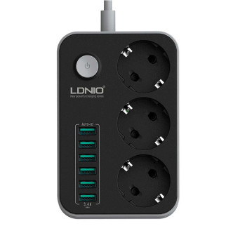 Мережевий фільтр подовжувач з USB Ldnio SE3631 6USB 3 розетки 1.6 м Чорний - Інтернет-магазин спільних покупок ToGether