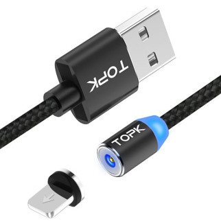 Магнітний кабель для заряджання Topk Led AM23 USB 2m 2.4A Lightning Black (my013-hbr) - Інтернет-магазин спільних покупок ToGether