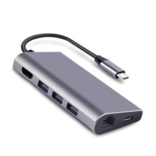 Док станция Lucom USB Type-C Thunderbolt3 на HDMI 4K@30Hz + 3 x USB3.0 + RJ45 Gigabit + PD 65 W MultiPort Срібний (62.09.8308) - Інтернет-магазин спільних покупок ToGether