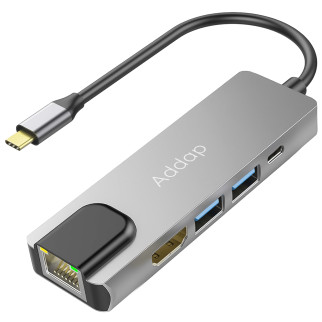Мультифункціональний хаб / розгалужувач Addap MH-09s 5в1 2 x USB 3,0 + Type-C + HDMI + Ethernet Gigabit - Інтернет-магазин спільних покупок ToGether