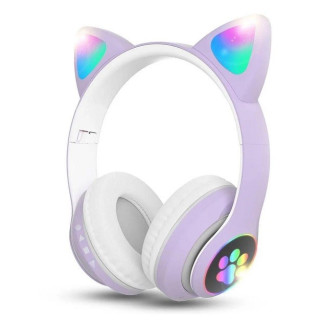Навушники бездротові котячими вушками CAT Ear VZV-23M Bluetooth RGB Бузкові - Інтернет-магазин спільних покупок ToGether