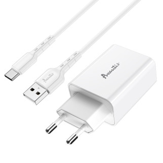 Мережевий зарядний пристрій Avantis A425 QC3.0 (1USB/3A/18W) + USB кабель Type-C- білий - Інтернет-магазин спільних покупок ToGether