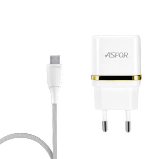 Мережевий зарядний пристрій Aspor A828 Eco 2USB/2.4A + кабель USB – Micro- білий - Інтернет-магазин спільних покупок ToGether