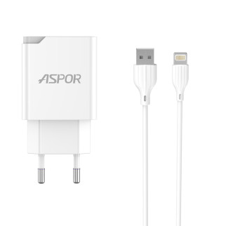 Мережевий зарядний пристрій Aspor A826 PD (20W/USB/Type-C) + кабель USB –  Lightning- білий - Інтернет-магазин спільних покупок ToGether