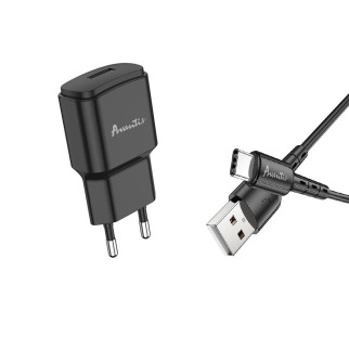 Мережевий зарядний пристрій Avantis A480 Orion (1USB/2.1A) + USB кабель Type-C- чорний - Інтернет-магазин спільних покупок ToGether
