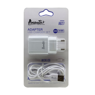 Мережевий зарядний пристрій Avantis A827 (1USB/2,4A) + USB кабель Micro- білий - Інтернет-магазин спільних покупок ToGether