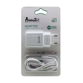 Мережевий зарядний пристрій Avantis A827 (1USB/2,4A) + USB кабель Type-C- білий - Інтернет-магазин спільних покупок ToGether
