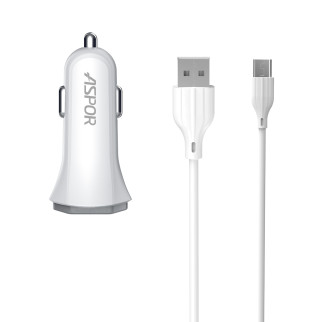 Автомобільний зарядний пристрій Aspor A901 (QC3.0/18W) LED + USB кабель Type-C- білий - Інтернет-магазин спільних покупок ToGether