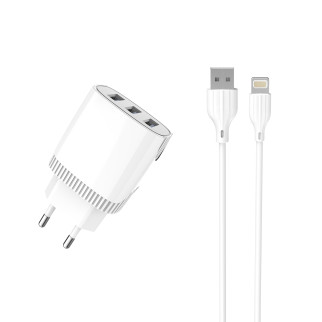 Мережевий зарядний пристрій Aspor A813 (3USB/3.4A) + USB кабель Lightning- білий - Інтернет-магазин спільних покупок ToGether