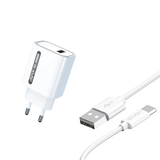 Мережевий зарядний пристрій Aspor A803 18W QC 3.0 + USB кабель Micro- білий - Інтернет-магазин спільних покупок ToGether