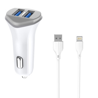 Автомобільний зарядний пристрій Aspor A903 (2USB/3.4A) + USB кабель Lightning- білий - Інтернет-магазин спільних покупок ToGether