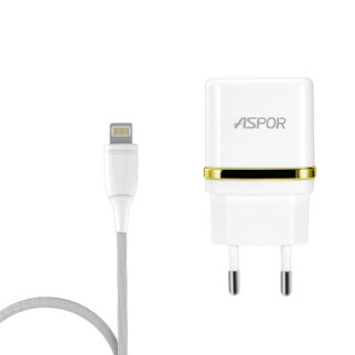 Мережевий зарядний пристрій Aspor A828 Eco 2USB/2.4A + кабель USB – Lightning- білий - Інтернет-магазин спільних покупок ToGether