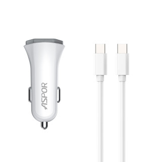 Автомобільний зарядний пристрій Aspor A906 PD (USB-C/3A/20W) + кабель Type-C – Type-C- білий - Інтернет-магазин спільних покупок ToGether