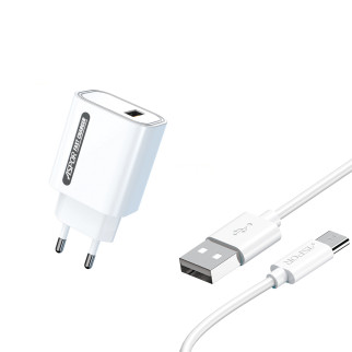 Мережевий зарядний пристрій Aspor A803 (USB/18W) + USB кабель Type-C- білий - Інтернет-магазин спільних покупок ToGether