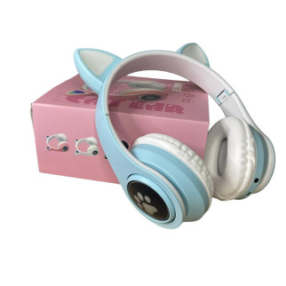 Навушники бездротові OPT-TOP Cat Ear В39М FM-радіо MicroSD Bluetooth з вушками та підсвічуванням блакитні (1756375771) - Інтернет-магазин спільних покупок ToGether