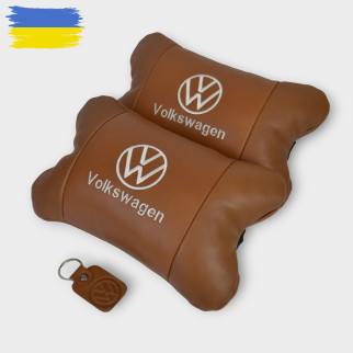Набір подушок 2шт для автомобіля Volkswagen, з натуральної коричневої шкіри. Подушки на підголовник - Інтернет-магазин спільних покупок ToGether