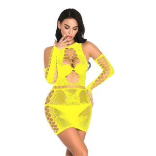 Сексуальна сукня сітка бодістокінг жовтого кольору з рукавичками We Love - Інтернет-магазин спільних покупок ToGether
