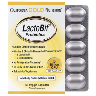 Пробіотики LactoBif, Probiotics, California Gold Nutrition, 5 млрд КУО, 60 овочевих капсул - Інтернет-магазин спільних покупок ToGether