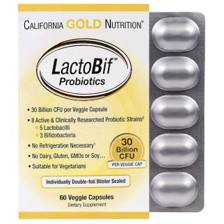 Пробіотики LactoBif, Probiotics, California Gold Nutrition, 30 млрд КУО, 60 овочевих капсул - Інтернет-магазин спільних покупок ToGether