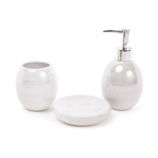 Набір для ванної кімнати 3 предмети Білий перламутр (дозатор, склянка, мильниця) BonaDi 851-239 - Інтернет-магазин спільних покупок ToGether