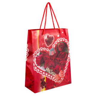 Сумочка подарункова пластикова з ручками Gift bag Серця та троянди 23х18х7.5 см Червоний (27322) - Інтернет-магазин спільних покупок ToGether