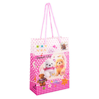 Сумочка подарункова пластикова з ручками Gift bag Песики 17х12х5.5 см Рожевий (13949) - Інтернет-магазин спільних покупок ToGether