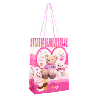 Сумочка подарункова пластикова з ручками Gift bag М'яка іграшка 17х12х5.5 см Рожевий (27326) - Інтернет-магазин спільних покупок ToGether