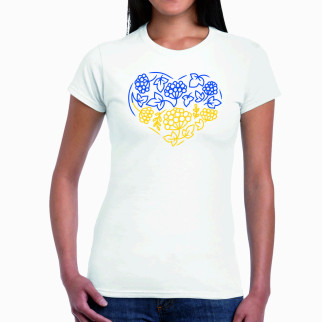 Футболка з принтом Арбуз Серце синьо-жовте з контурної калини S Білий - Інтернет-магазин спільних покупок ToGether