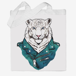 Еко-сумка шоппер з принтом Тигр у курточці Кавун Бежевий - Інтернет-магазин спільних покупок ToGether
