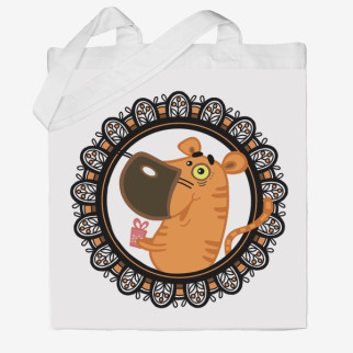 Еко-сумка шоппер з принтом Тигр у колі з подарунком Кавун Бежевий - Інтернет-магазин спільних покупок ToGether