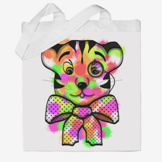 Еко-сумка шоппер з принтом Тигр кольоровий Кавун Бежевий - Інтернет-магазин спільних покупок ToGether
