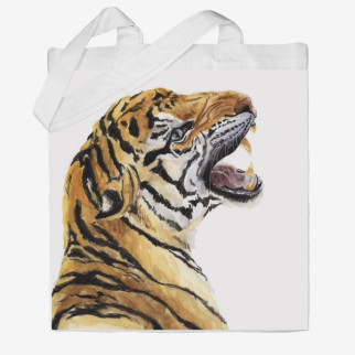 Еко-сумка шоппер з принтом Тигр з відкритою пащею Кавун Бежевий - Інтернет-магазин спільних покупок ToGether