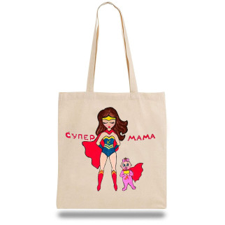Еко-сумка шоппер з принтом "Супер мама" Кавун Бежевий - Інтернет-магазин спільних покупок ToGether