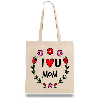 Еко-сумка шоппер з принтом "I love U Mom" ​​Кавун Бежевий - Інтернет-магазин спільних покупок ToGether