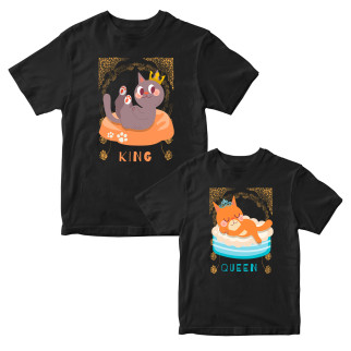 Комплект футболок для закоханих з принтом "Cats King and Queen. Коти Король і Королева" Кавун ФП011797 S M - Інтернет-магазин спільних покупок ToGether