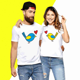 Комплект білих футболок з принтом "Сині та жовті птахи" Кавун ФП010508 S M - Інтернет-магазин спільних покупок ToGether