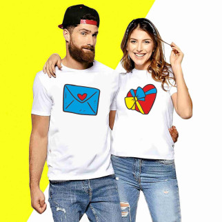 Комплект білих футболок із принтом "Синій конверт. Червоне серце з синьо-жовтою стрічкою" Кавун ФП010509 S M - Інтернет-магазин спільних покупок ToGether