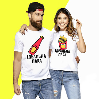 Комплект білих футболок для закоханих з принтом "Кетчуп та Картопля Фрі. Ідеальна пара" Кавун ФП011094 S M - Інтернет-магазин спільних покупок ToGether