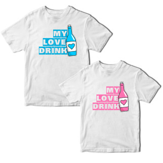 Комплект білих футболок для закоханих із принтом "My love drink" Кавун ФП011340 S M - Інтернет-магазин спільних покупок ToGether