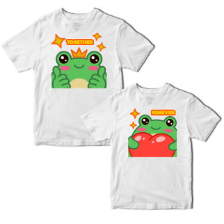 Комплект білих футболок для закоханих із принтом "Forever Together Frog. Назавжди разом жаба" Кавун ФП011794 S M - Інтернет-магазин спільних покупок ToGether