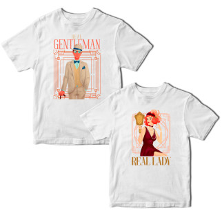 Комплект білих футболок для закоханих з принтом Real Gentleman. Real Lady Кавун ФП011807 S M - Інтернет-магазин спільних покупок ToGether