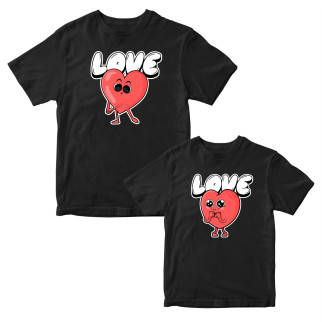 Комплект чорних футболок для закоханих із принтом "Love. Два серця. Закохані серця" Кавун ФП012152 S M - Інтернет-магазин спільних покупок ToGether