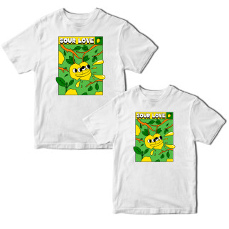 Комплект білих футболок для закоханих з принтом "Sour Love. Парочка лимонів. Кисле кохання" Кавун ФП012122 S M - Інтернет-магазин спільних покупок ToGether