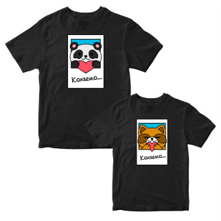 Комплект чорних футболок для закоханих із принтом "Єнот із серцем Кохаю. Панда із серцем Кохаю" Кавун ФП012144 S M - Інтернет-магазин спільних покупок ToGether